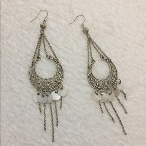 Silver and White Opal Dangle Earrings